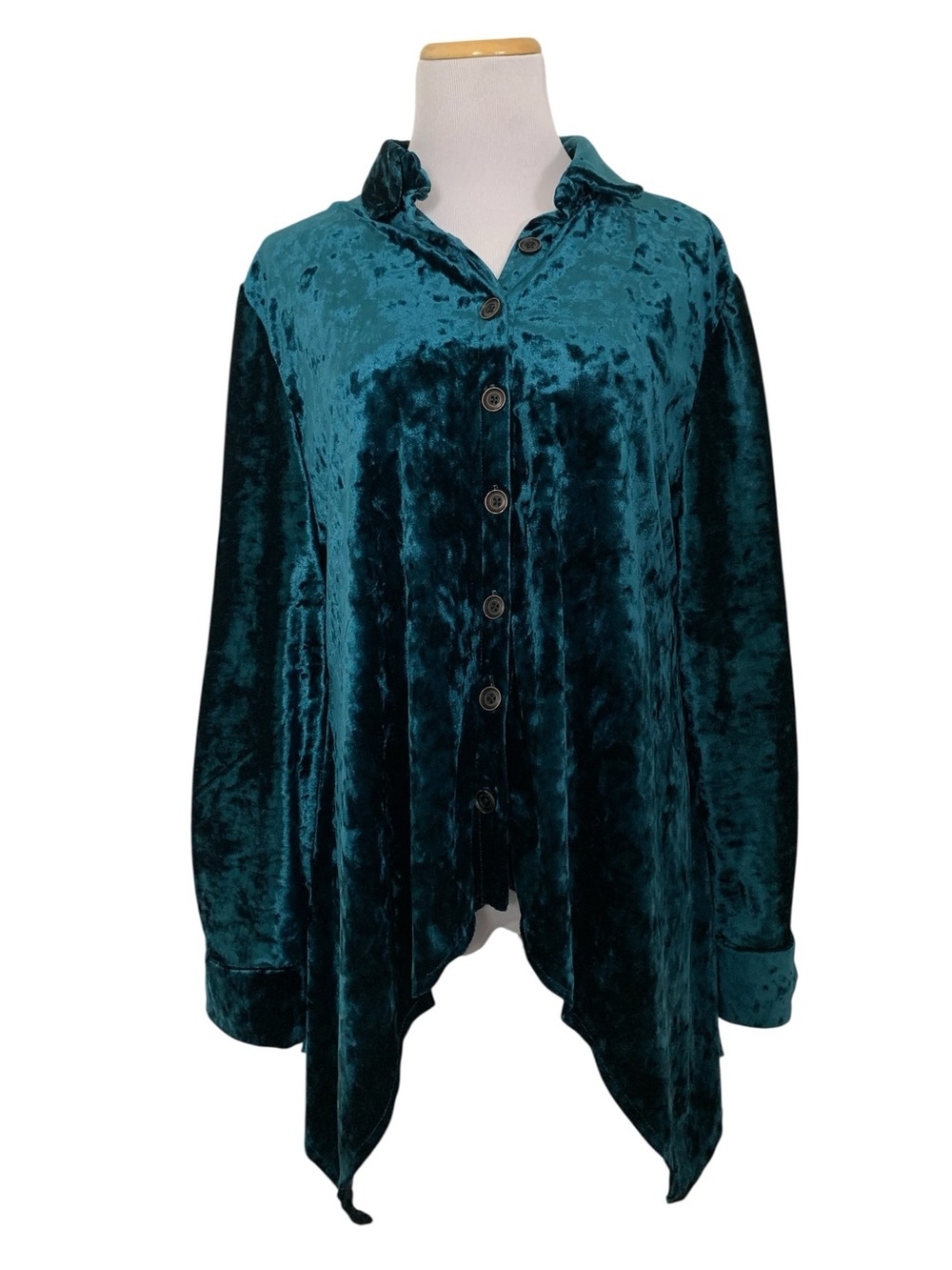 Unbranded Teal Crushed Velvet Velour Button Up Shirt No Tags Womens M Shark Bite